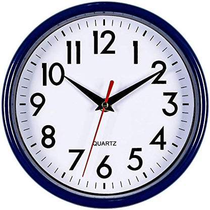 Bernhard Products Navy Blue Wall Clock 8" Silent Non-Ticking Quality Quartz Battery Operated Small Clock for Boys/Kitchen/Classroom/Office/Nursery Room Easy to Read - color: Navy Blue