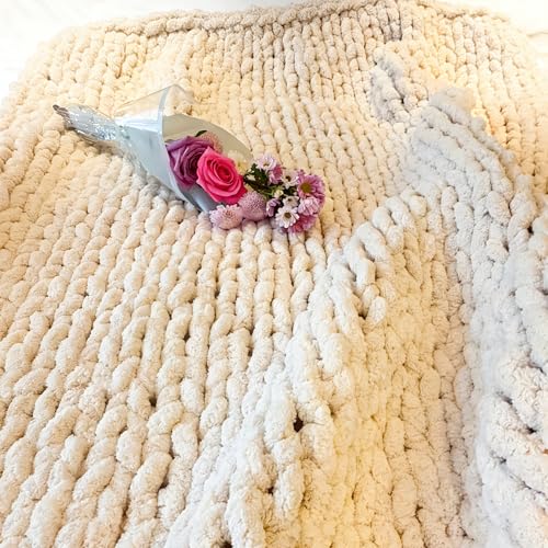 Soft Chunky Knit Throw Blanket for Couch, Cozy Warm Knitted Blankets - color: Beige, size: 40\"x40\"(Small SizeThrow)