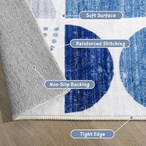 MUJOO Blue Small Rug Washable,2x3 Area Rugs Non Slip Modern Abstract - color: Blue and Grey, size: 2' x 3' (Rectangular)