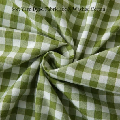 Silnuo Olive Green/White Gingham Plaid Ruffle Throw Pillow Covers 20"x20" - color: Green/White, size: 20" x 20" - Set of 2