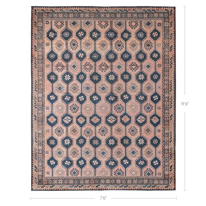 Indiclay 7’6" x 9’6" Faded Clay & Pink Area Rug, Persian-inspired design - size: 7'6" x 9'6" (Rectangular)