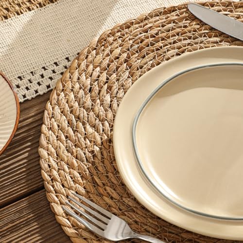 13.8'' Round Woven Placemats Set of 4, Boho Wicker Chargers, Terrekraft - size: Set of 4