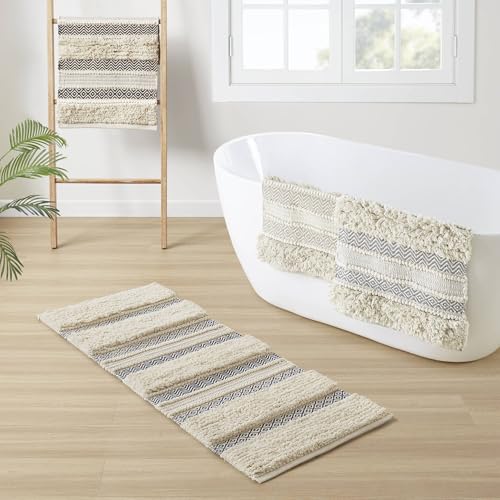 INK+IVY Asher Non-Slip Bath Rug Absorbent Quick Dry Striped, 22 x 58, Navy - color: Navy, size: 1'10" x 4'10" (Rectangular)