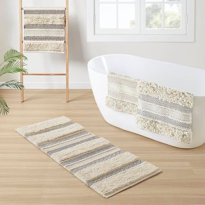 INK+IVY Asher Non-Slip Bath Rug Absorbent Quick Dry Striped, 22 x 58, Navy - color: Navy, size: 1'10" x 4'10" (Rectangular)