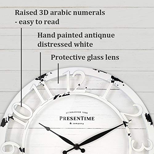 Presentime 13" Farmhouse Series Wall Clock - color: Antique Distressed White, size: 13 inch