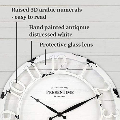 Presentime 13" Farmhouse Series Wall Clock - color: Antique Distressed White, size: 13 inch
