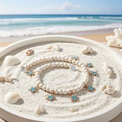 4 Pcs Magnetic Starfish Themed Curtain Tiebacks Ocean Coastal Pearl Bead Curtain Tiebacks Holders Boho Farmhouse Bedroom Decor Accessories for Home Office Hotel Living Room - style: Cute