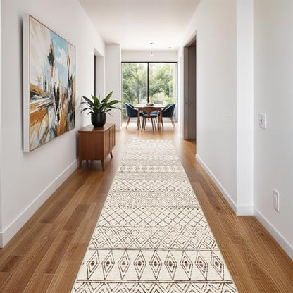 2'6"x14' Hallway Runner Rug Washable: Modern Non Slip Runner Rugs Beige - color: Geo Beige, size: 2'6" x 14' (Rectangular)