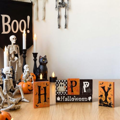 Smile Halloween Wooden Block Decor Set Happy Halloween Letter Pattern - style: Letter Halloween