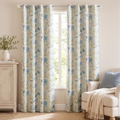 jinchan Floral Blackout Curtains Blue Farmhouse 84 Inch 2 Panels - color: Floral Blue on Cream, size: 52"W x 84"L (Pack of 2)
