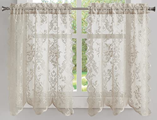 Warm Home Designs 3 Piece Lace Kitchen Tiers & Valances. L Linen Set 24 - color: Brown Linen, size: 30"W x 24"L (Pack of 3)
