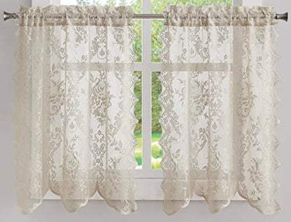 Warm Home Designs 3 Piece Lace Kitchen Tiers & Valances. L Linen Set 36 - color: Brown Linen, size: 30"W x 36"L (Pack of 3)