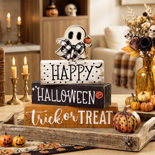Amyhill 4 Pcs Halloween Table Decor Wooden Boo Table Sign Tiered Tray - style: Boo