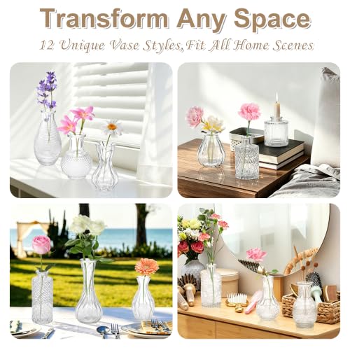 KJHL Glass Bud Vases Set of 12, Small Flower Vases for Wedding Centerpiece - size: 12 Pcs