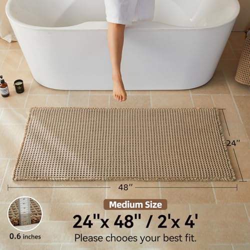 Triohero Waffle Bath Mat, Boho Bathroom Rugs Non Slip, 24x48 Beige - color: Beige, size: 2' X 4' (Rectangular)