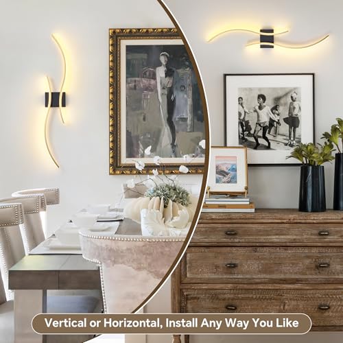 Wireless Wall Sconces Set of Two, Dimmable, 3CCT, Up to 65H Runtime - color: Black and Gold, size: 31.5 inches (2 Pack)