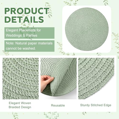 24 Pcs 13 in Round Woven Placemats Boho Charger,Sage Green,Classic - color: Sage Green, style: Classic
