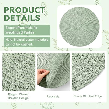 24 Pcs 13 in Round Woven Placemats Boho Charger,Sage Green,Classic - color: Sage Green, style: Classic