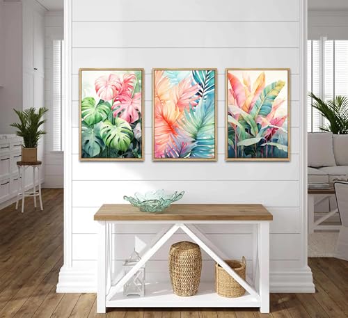 Uofnvrji 3pcs Tropical Botanical Monstera Leaves Canvas Wall Art - color: Colorful, size: 12x16 Inch Unframed