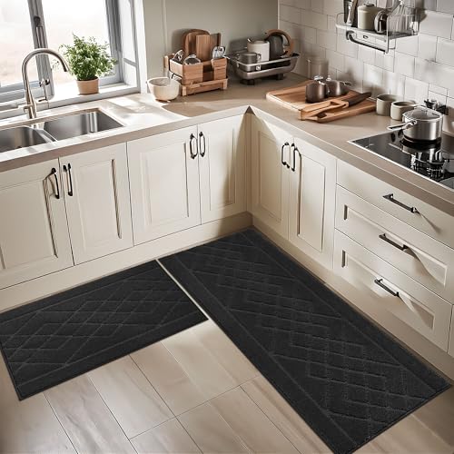 BEQHAUSE Kitchen Rugs Set of 2 Non Slip Runner, 20"x30"+20"x48", Black - color: Black, size: 20" X 30" + 20" X 48"