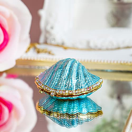 Metal Glass Pearl Mussel Trinket Box Ring Holder Centerpiece Decor