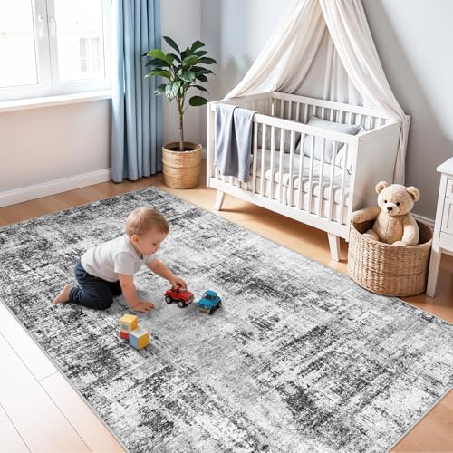 Extra Wide Hallway Rug 4x9: Washable Modern Abstract Living Room Rug Black - color: Black, size: 4' x 9' (Runner)