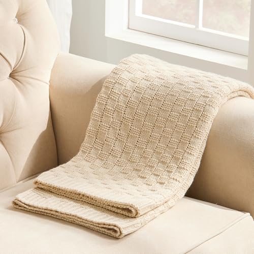Beige Throw Blanket, Cute Checkerboard Knit, 60x80 Inches - color: Check-beige, size: 60"x80"