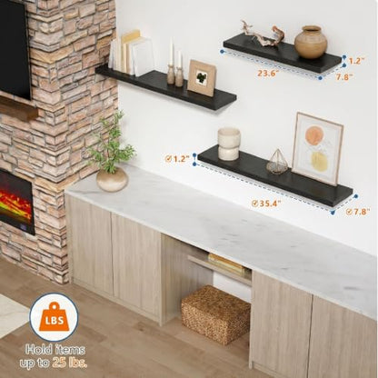 Black Floating Shelves 36 Inch Long, 8" Deep Wall Shelves for Bedroom Books - color: Black, size: 36 x 8 Inch
