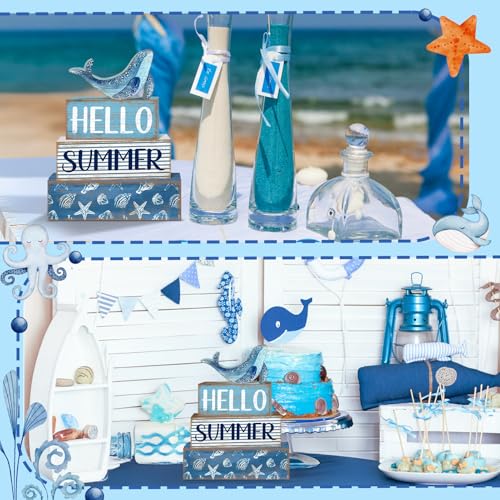 Britimes Tiered Tray Decor Set, 4 Pack, Wooden, Ocean Coastal - style: Sea