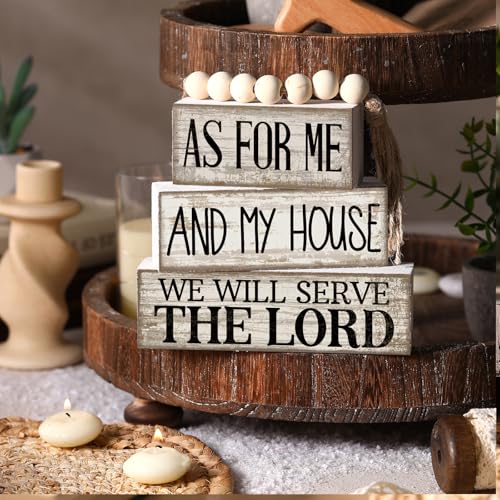 Yuntau 4 Pcs Farmhouse Christian Table Decor Stacked Wooden Block Sign - style: Bible Verse