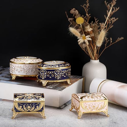 Vintage Jewelry Box Small Trinket Box - Oval Enamel Treasure Chest Box Metal Jewelry Box Golden Rings Earrings Holder Hand Painted Jewelry Keepsake Box Gift for Birthday, Christmas - style: Oval Shape