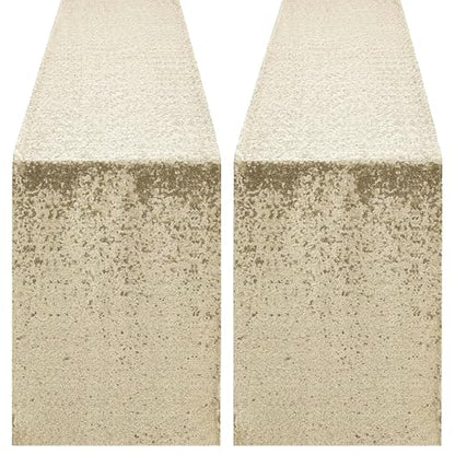 Pufogu 12 x 72 inches Champagne Sequin Table Runner, 2 Packs - color: Champagne