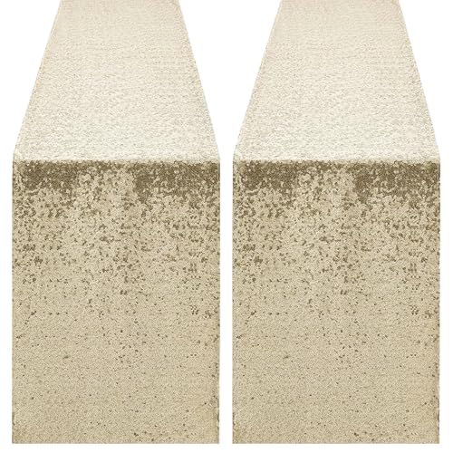 Pufogu 12 x 72 inches Champagne Sequin Table Runner, 2 Packs - color: Champagne