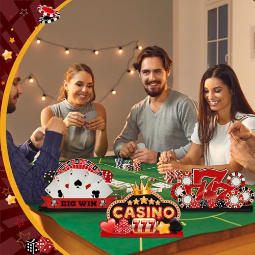 CroBlissful 6 Pcs Casino Theme Party Decorations, Casino Wooden Table Decor - style: Casino