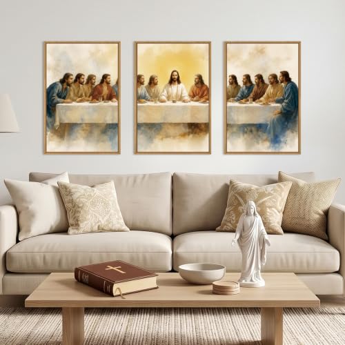 FWIEXA Jesus Last Supper Wall Art Framed Christian Religious Decor Painting - color: The Last Dinner, size: 16"L x 24"W