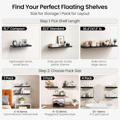 BAYKA Rustic Brown Bathroom Floating Shelves, 15.7in, 3Pk, Wall Mount Shelf - color: B. Rustic Brown - Americana Farmhouse Style, size: 15.7inches