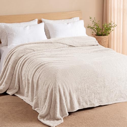 Exclusivo Mezcla Fuzzy Plush Fleece Bed Blanket Queen Size, Beige - color: Beige, size: 90x90 IN