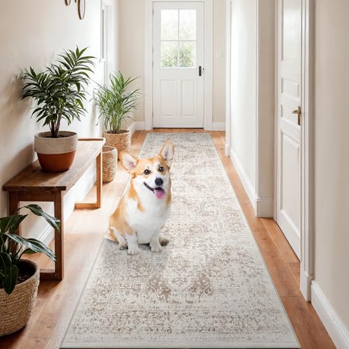 2x8 Washable Runner Rug: Vintage Medallion Kitchen Soft Rugs IvoryBeige - color: Ivory/Beige, size: 2x8