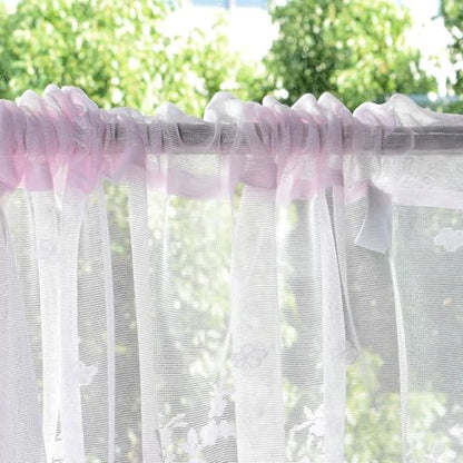 Molaxhome Kitchen Curtains Valance Pink Lace Floral Semi Sheer Curtain - color: Pink, size: 54"W x 35"L (Pack of 1)