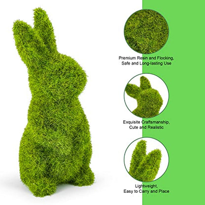 Easter Bunny Decorations,Resin Moss Bunny Figurine,Garden Artificial Moss Rabbit Easter Décor Easter Party Favors Gifts (4PCS) - size: Small 4PCS