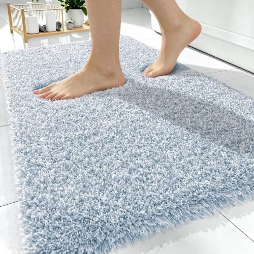 OLANLY Microfiber Bathroom Rugs 30x20, Quick Dry Mat, Airy Blue and White - color: Airy Blue and White, size: 30" X 20"