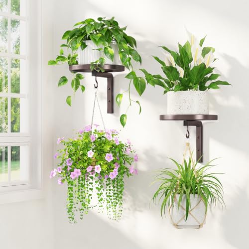 LASZOLA Plant Hanger Holder Window Shelf Wall Mounted Indoor, 2 Pcs Brown - color: Bronze, size: 2