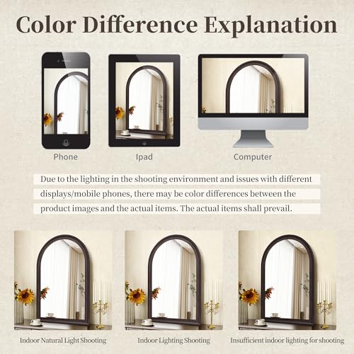 Tanmicoshomy Arched Mirror 20x30 Inch，Dark Wood Grain Finish Wall Mirrors - color: Dark Brwon, size: 30"L x 20"W