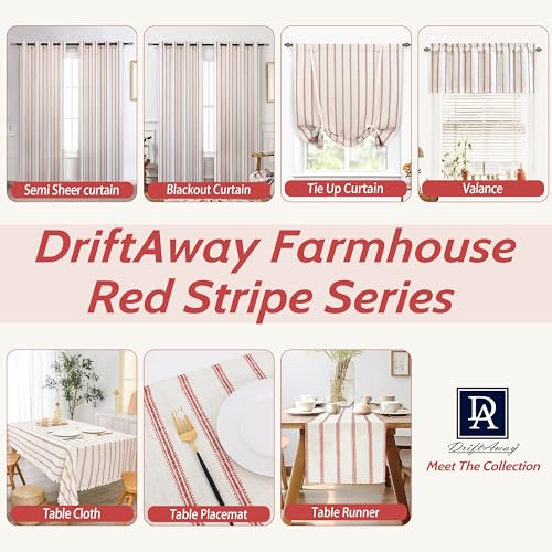 DriftAway Farmhouse Double Layer Linen Blackout Tie Up Curtains Thermal Insulated Vertical Striped Fully Lined Balloon Roman Shade Bathroom Window Adjustable Rod Pocket 45 Inch by 63 Inch Red - color: Red, size: 45"W x 63"L (Pack of 1)