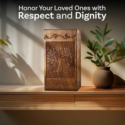 Tree of Life Wooden Urn for Human Ashes, Large 180 Cu in, Rosewood - color: Rosewood Tree of Life, size: Large (180 cu in)
