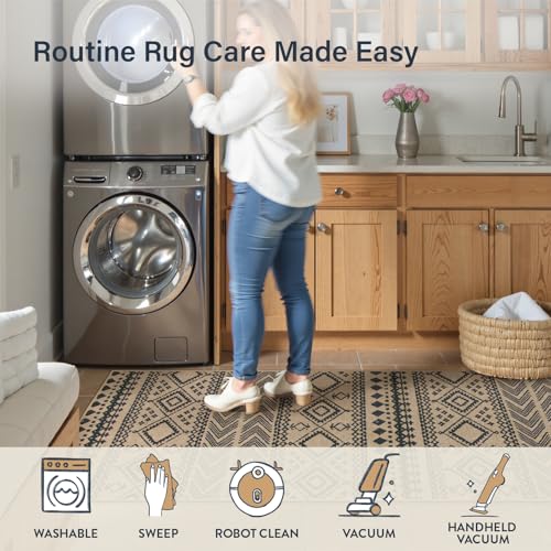 Lahome Boho Washable Easy Jute Runner Rug, 2x8 Kitchen Runner Rug Non Slip - color: Brown Geometric Tribal, size: 2'6" x 8' (Runner)