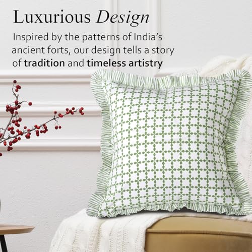 CPC Kelly Green Block Print Ruffle Pillow Cover 18x18 Inch, Pack of 2 - color: Kelly Green, size: 18" x 18" (Pack of 2)