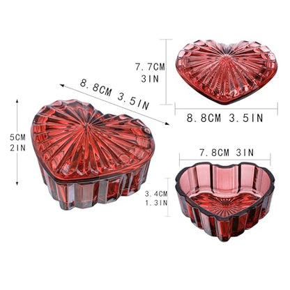 Crystal Heart-Shaped Jewelry Box, Decorative Glass Trinket Box with Lid - color: Burgundy