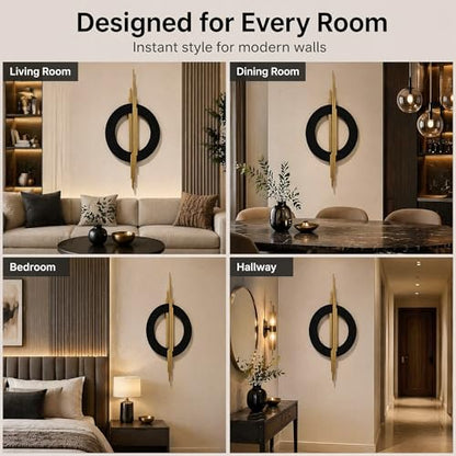 JFUJFU Large Black & Gold 3d Metal Wall Art with Geometric Round for Home - color: Black & Gold