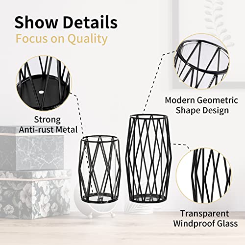 NUPTIO Black Geometric Hurricane Glass Candle Holders, Set of 2 - color: Black, size: XS+S